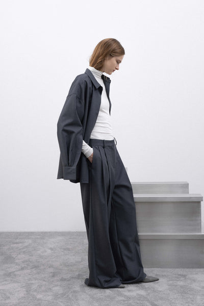 Pleated wide suit grey kelnės
