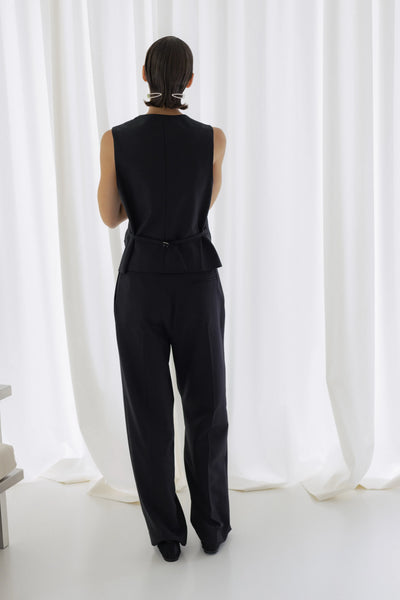 Pleated wide suit black kelnės