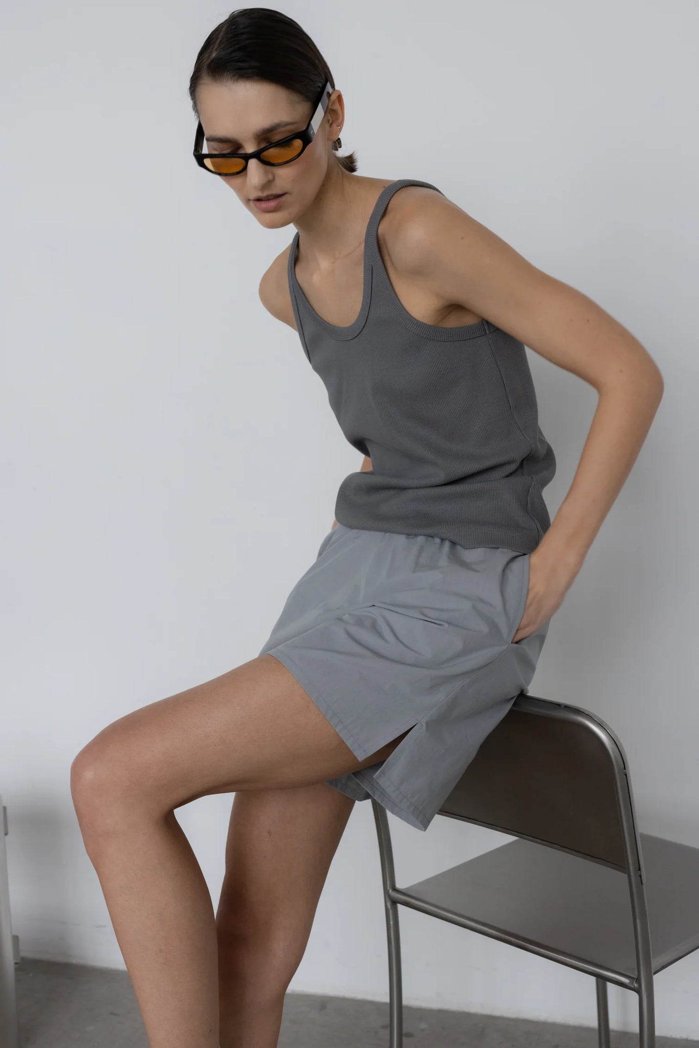 Lounge ribbed tank in grey marškinėliai