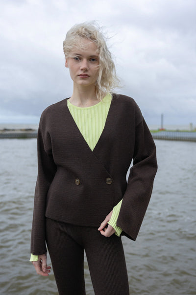 Galante megzta 100% merino švarkas šokoladas