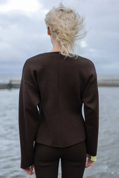 Galante megzta 100% merino švarkas šokoladas