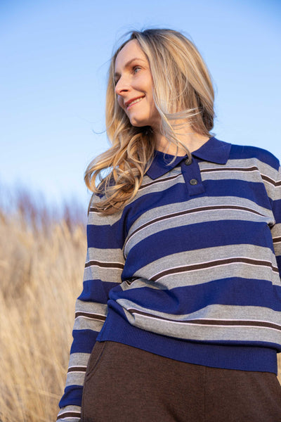 Galante 100% merino polo palaidinė mėlyna dryžuota
