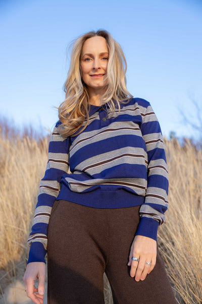 Galante 100% merino polo palaidinė mėlyna dryžuota