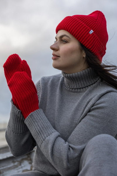 Nonna 100% merino pirštinės raudona