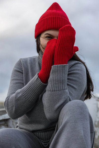 Nonna 100% merino pirštinės raudona