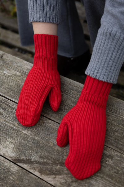 Nonna 100% merino pirštinės raudona