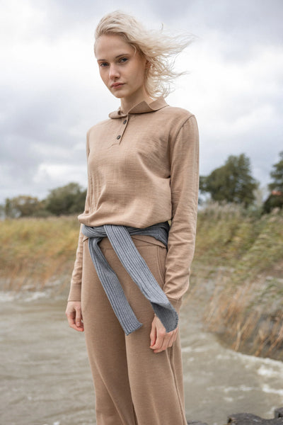 Galante 100% merino polo palaidinė smėlis