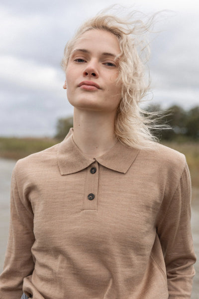 Galante 100% merino polo palaidinė smėlis