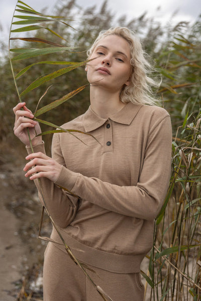 Galante 100% merino polo palaidinė smėlis