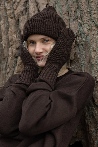 Nonna 100% merino pirštinės šokoladas