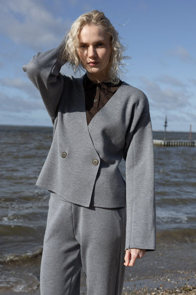 Galante megzta 100% merino švarkas šviesiai pilkas