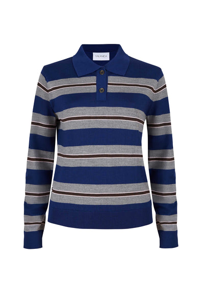 Galante 100% merino polo palaidinė mėlyna dryžuota