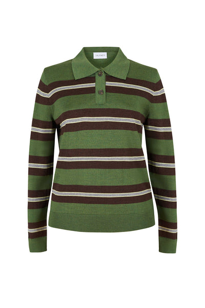 Galante 100% merino polo palaidinė žalia dryžuota