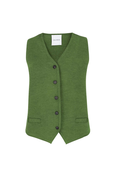 Galante megzta 100% merino liemenė žalia alyvuogė