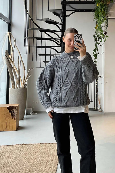 Nonna 100% merino vilnos megztinis su pynėmis pilkas