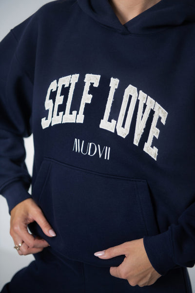Džemperis su kapišonu SELF LOVE | Tamsiai mėlyna