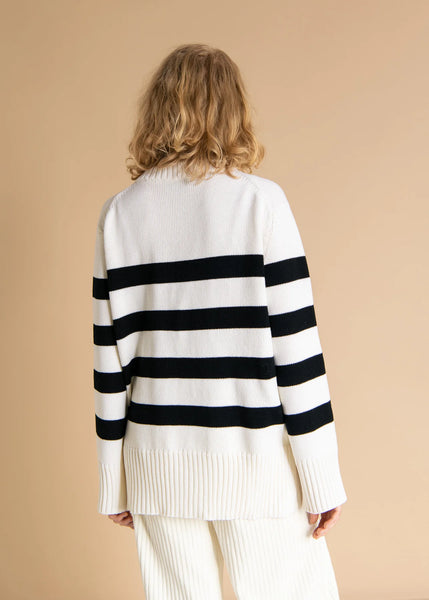 Marina merino vilnos dryžuotas megztinis baltas