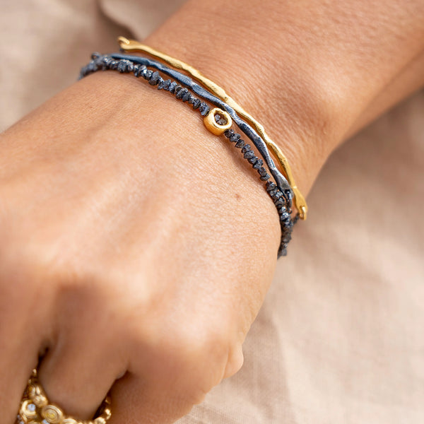 BLACK RAW DIAMOND SET 24K gold plated apyrankė