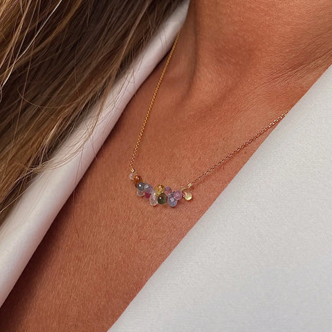 MULTI SAPPHIRE 24K gold plated kaklo papuošalas