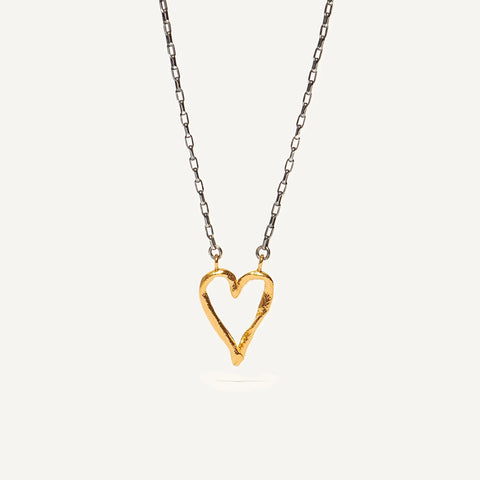 FINGERPRINT THIK HEART 24K gold plated/oxidised silver kaklo papuošalas