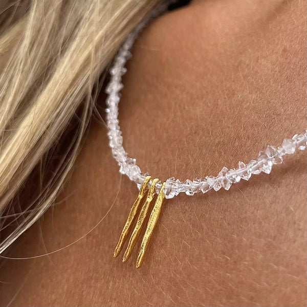 HERKIMER DIAMOND STICK 24K gold plated kaklo papuošalas