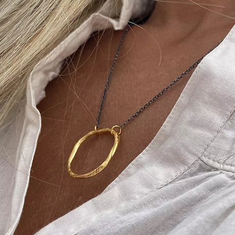 BIG CIRCLE 24K gold plated/oxidised silver kaklo papuošalas