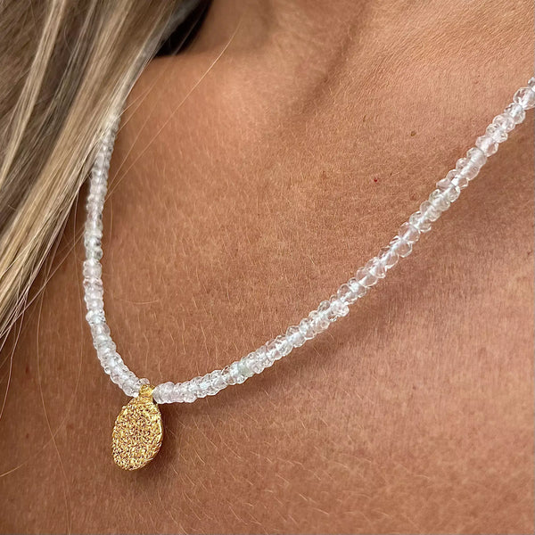 AQUAMARINE handcrafted pendant 24K gold plated kaklo papuošalas