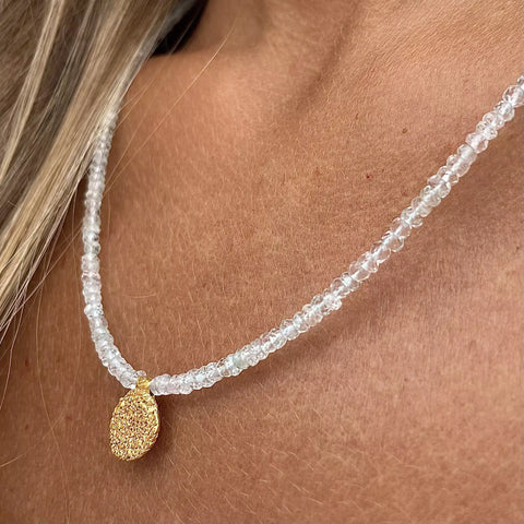 AQUAMARINE handcrafted pendant 24K gold plated kaklo papuošalas