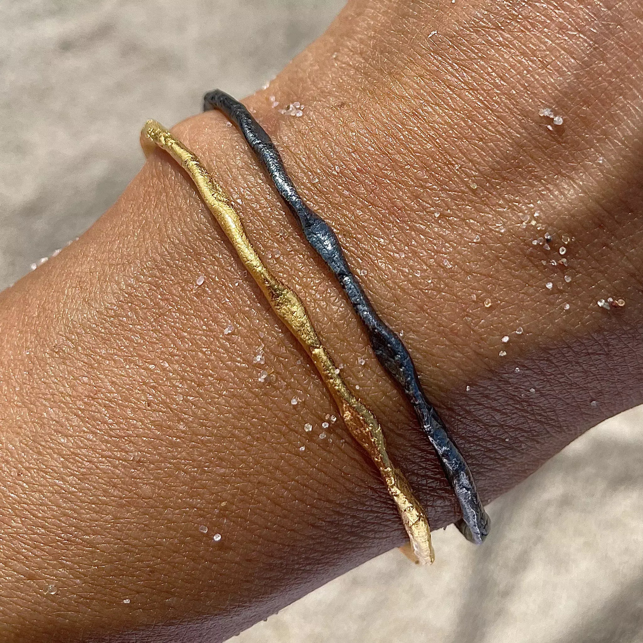 ROUGH CUFF SET 24K gold plated/oxidised silver apyrankė