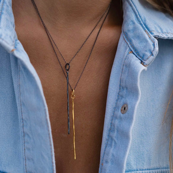 THIN LONG STICK 24K gold plated/oxidised silver kaklo papuošalas