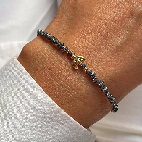 BLACK RAW DIAMOND BEE 24K gold plated apyrankė