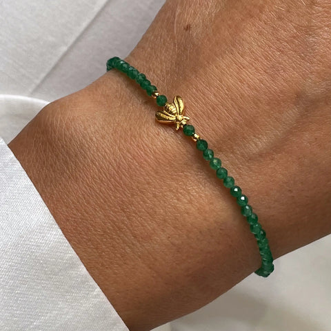 GREEN AGATE BEE 24K gold plated apyrankė
