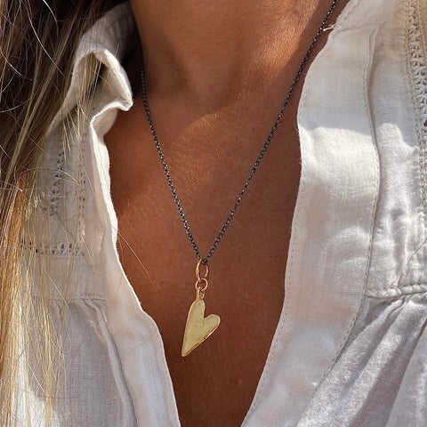 HANDCRAFTED HEART 24K gold plated/oxidised silver kaklo papuošalas