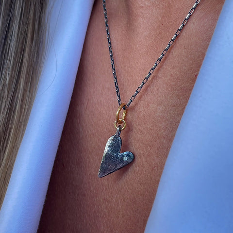 HEART Diamond big 24K gold plated/oxidised silver kaklo papuošalas