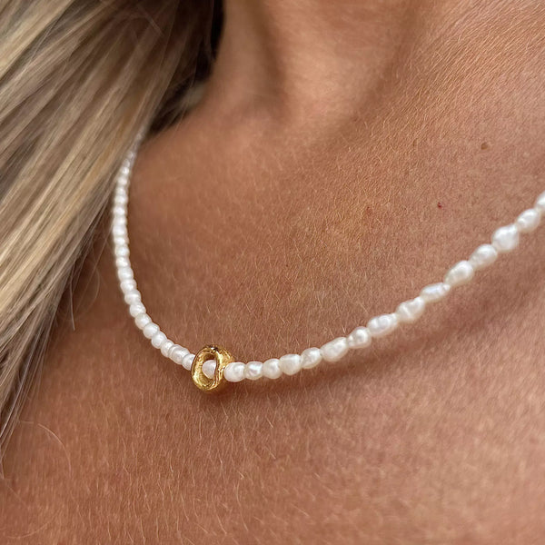 FRESHWATER PEARLS white 24K gold plated kaklo papuošalas