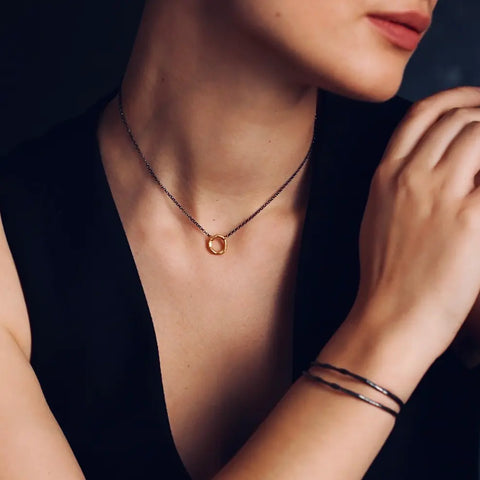 SMALL FINGERPRINT CIRCLE 24K gold plated/oxidised silver kaklo papuošalas