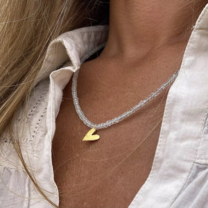 AQUAMARINE HEART 24K gold plated kaklo papuošalas