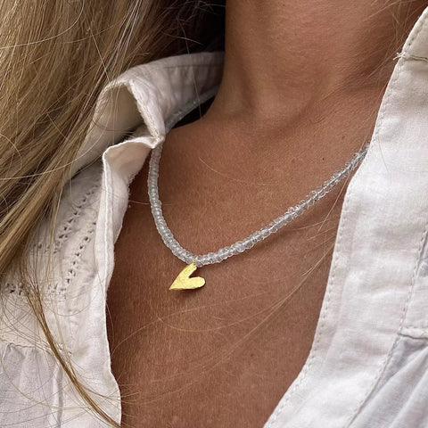 AQUAMARINE HEART 24K gold plated kaklo papuošalas
