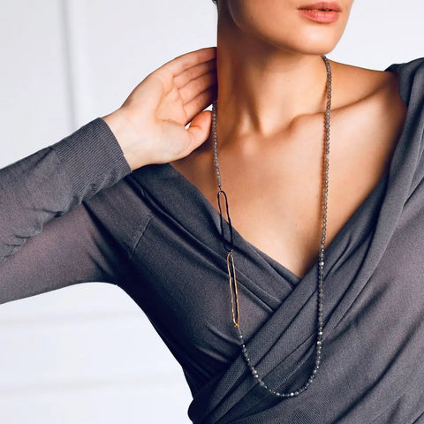 LABRADORITE long hand crafted details kaklo papuošalas