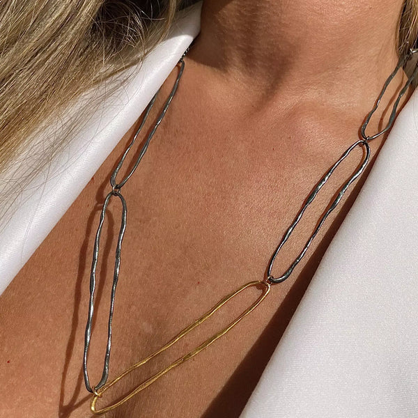 HANDCRAFTED CIRCLE 24K gold plated/oxisidised silver kaklo papuošalas