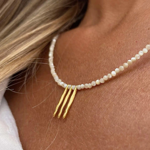 MOP STONE STICK 24K gold plated kaklo papuošalas