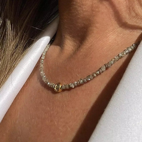 CHAMPAGNE RAW DIAMOND 24K gold plated kaklo papuošalas