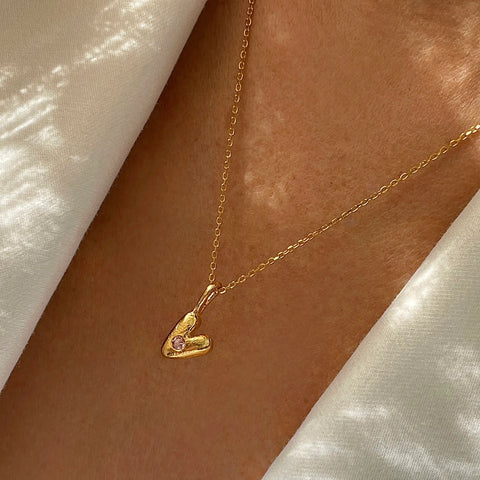 SAPPHIRE HEART big 24K gold plated kaklo papuošalas