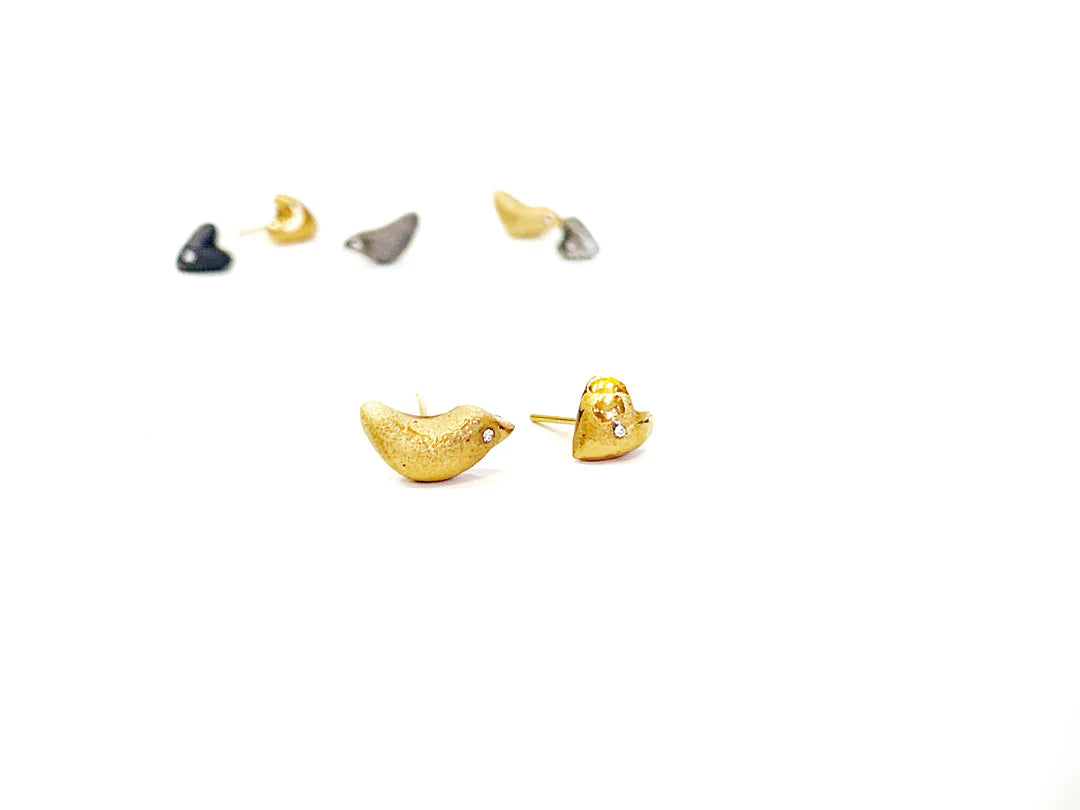 Juodi porcelianiniai auskarai GOLDEN BIRD AND IT LOVE