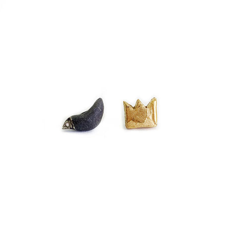 Juodi porcelianiniai auskarai BLACK BIRD AND THE CROWN