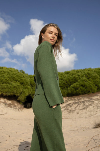 Galante megzta 100% merino švarkas žalia alyvuogė