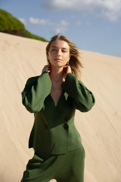 Galante megzta 100% merino švarkas žalia alyvuogė