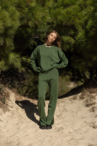 Ora megztos 100% merino kelnės žalia alyvuogė