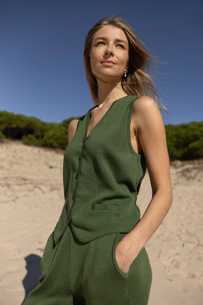 Galante megzta 100% merino liemenė žalia alyvuogė