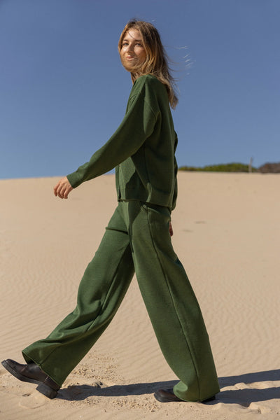 Bene plačios 100% merino kelnės žalia alyvuogė